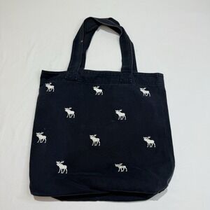 Abercrombie Kids Navy Blue Embroidered Moose Logo Canvas Shoulder Tote‎ Bag Y2K